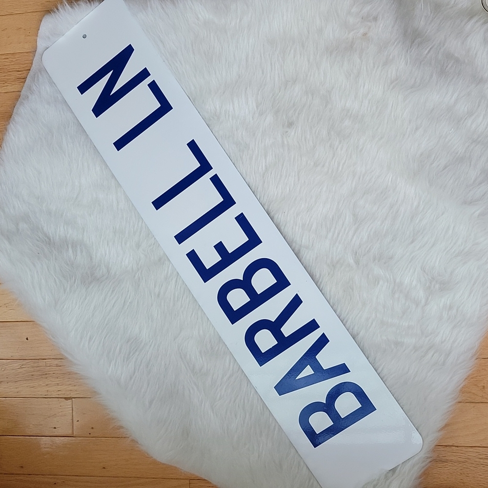 BARBELL LN Custom White Blue Metal Double‎ Sided Novelty Home Gym Workout Sign